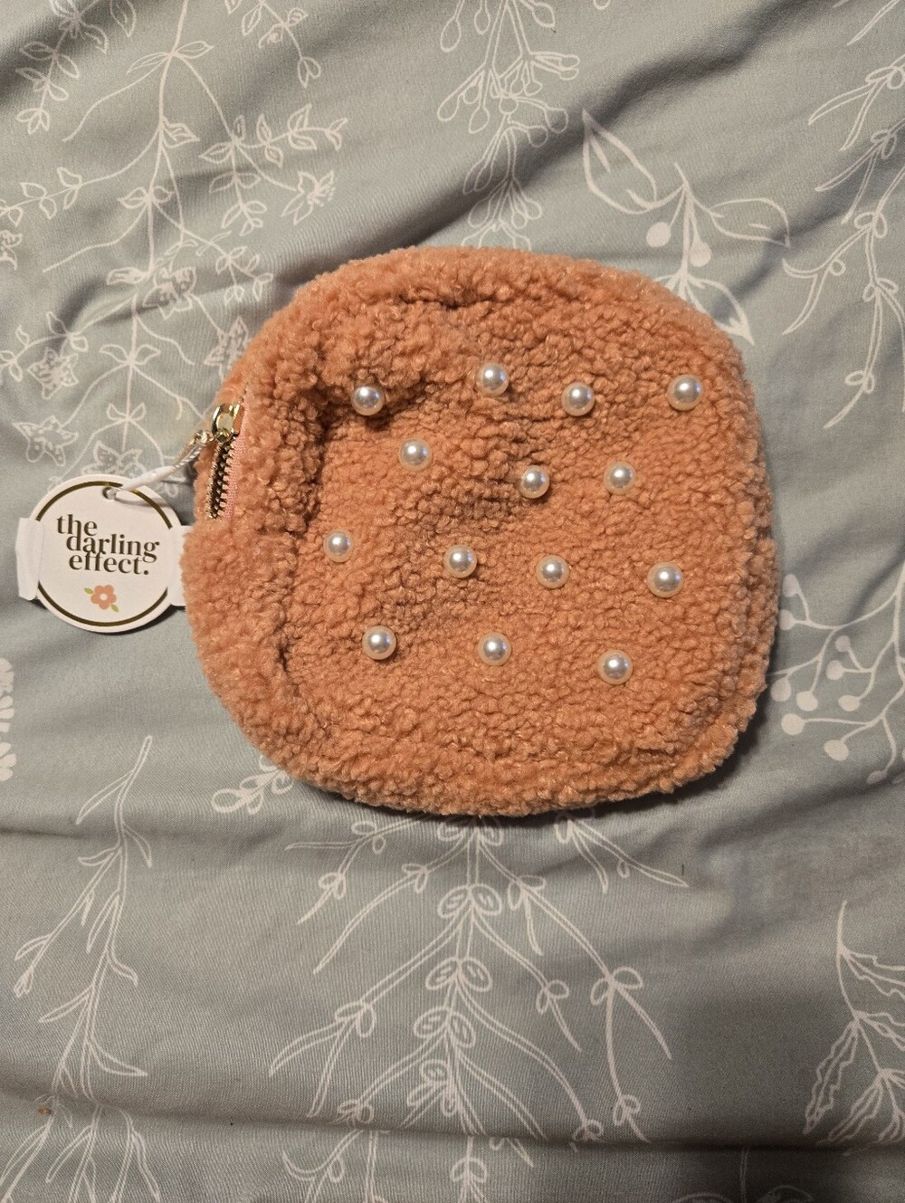 The Darling Effect Peach Sherpa Pearl Zip Pouch